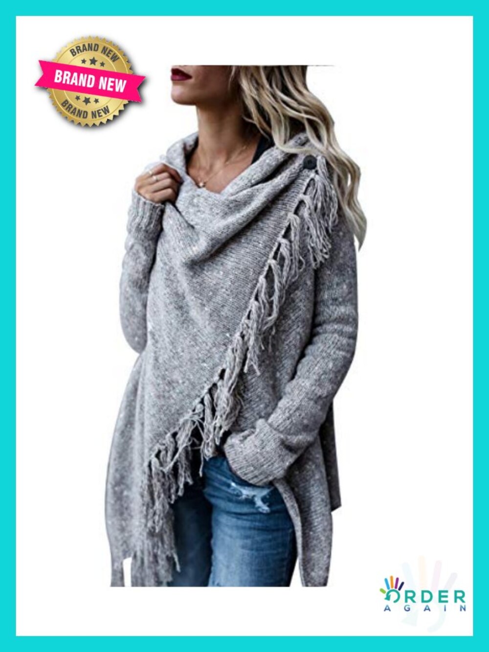 Tassel Hem Open Front Long Cardigan Knit Sweater Poncho Coat